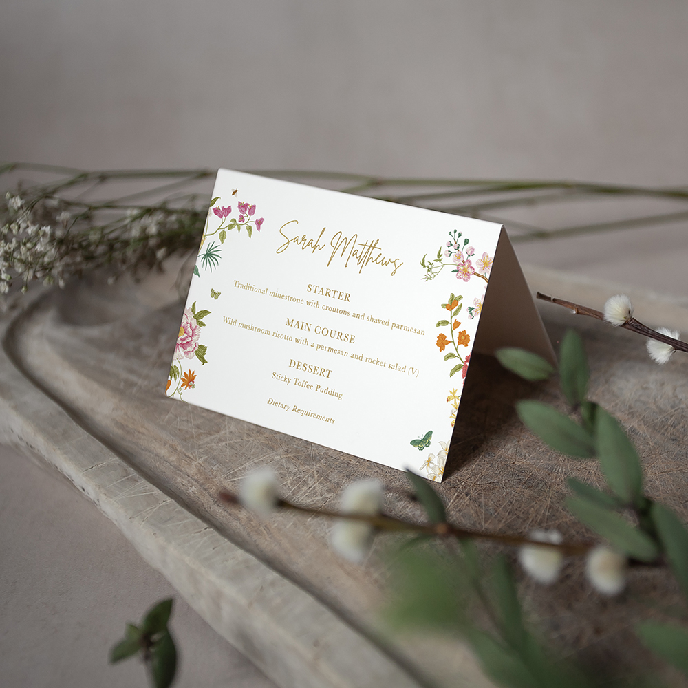 'Vintage Blooms' Foil Menu Place Card