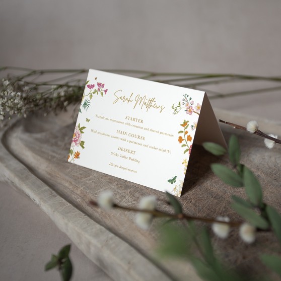 'Vintage Blooms' Foil Menu Place Card