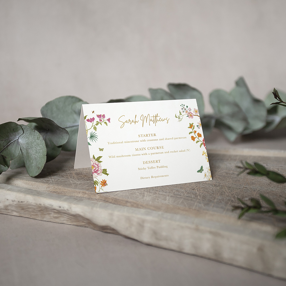 'Vintage Blooms' Foil Menu Place Card