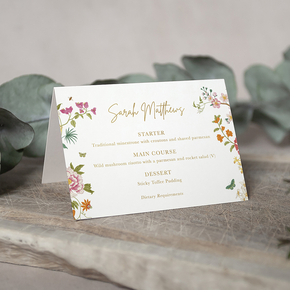 'Vintage Blooms' Foil Menu Place Card