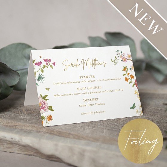 'Vintage Blooms' Foil Menu Place Card
