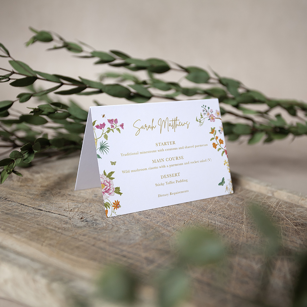 'Vintage Blooms' Foil Menu Place Card