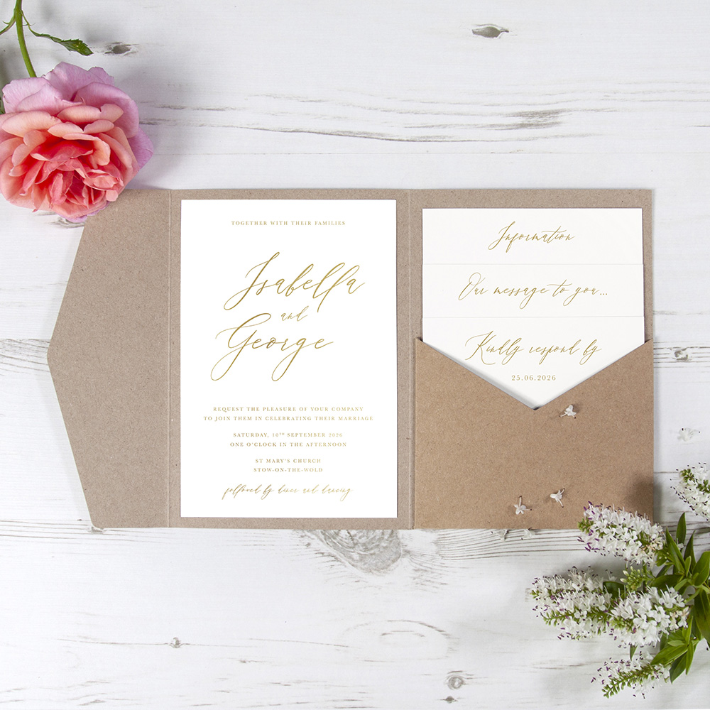 'Calligraphy 4' Foil Pocketfold Wedding Invitation