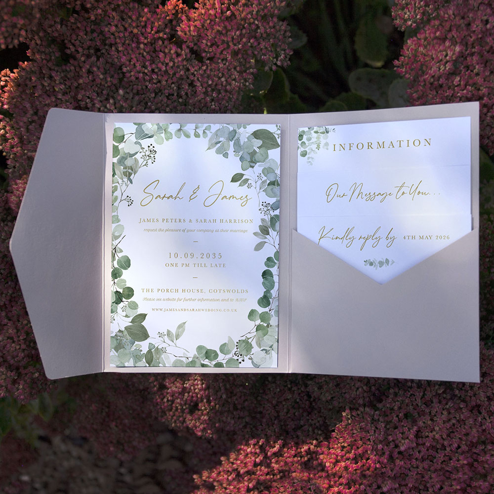 'Classic Eucalyptus CE21' Foil Pocketfold Wedding Invitation
