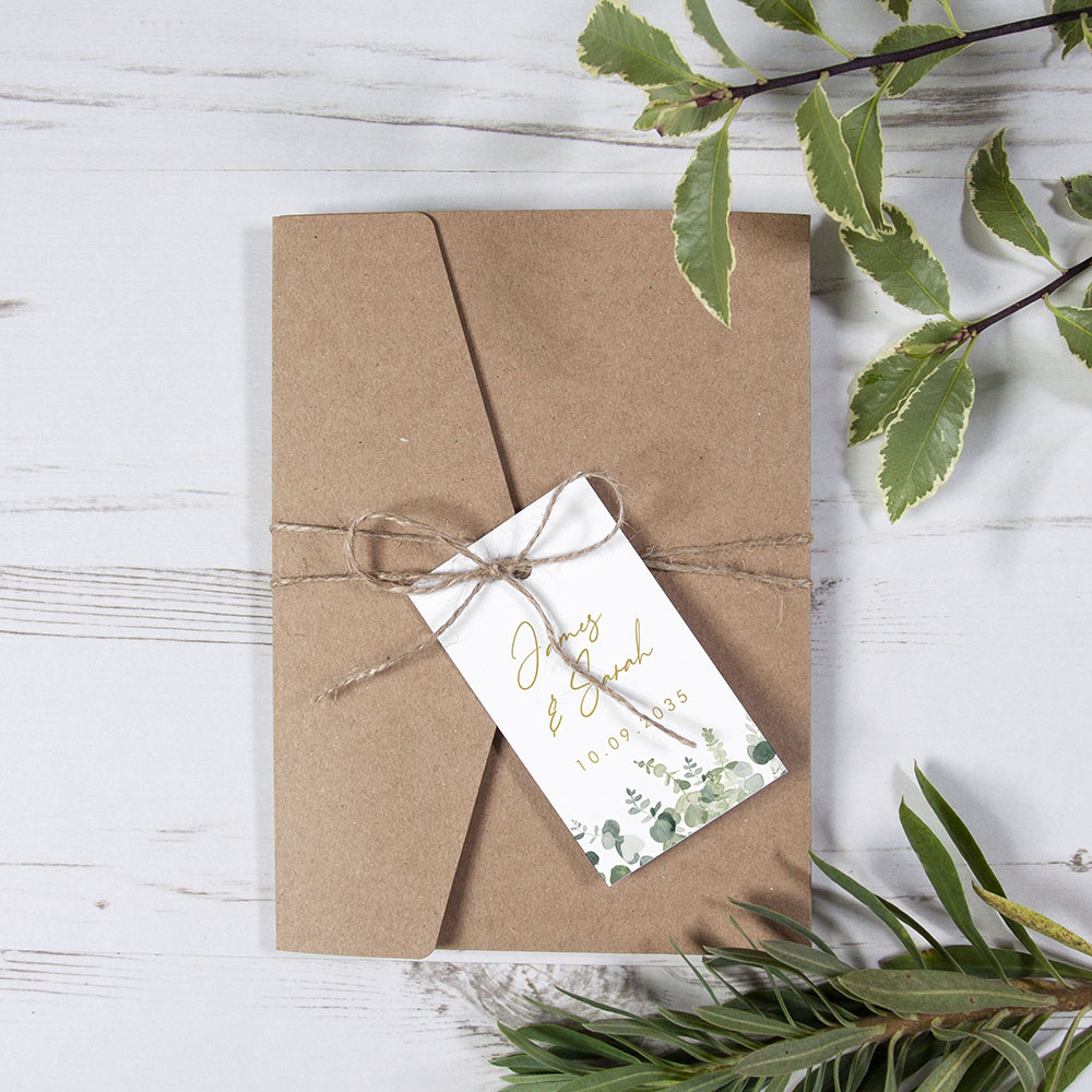 'Classic Eucalyptus' Foil Pocketfold Wedding Invitation
