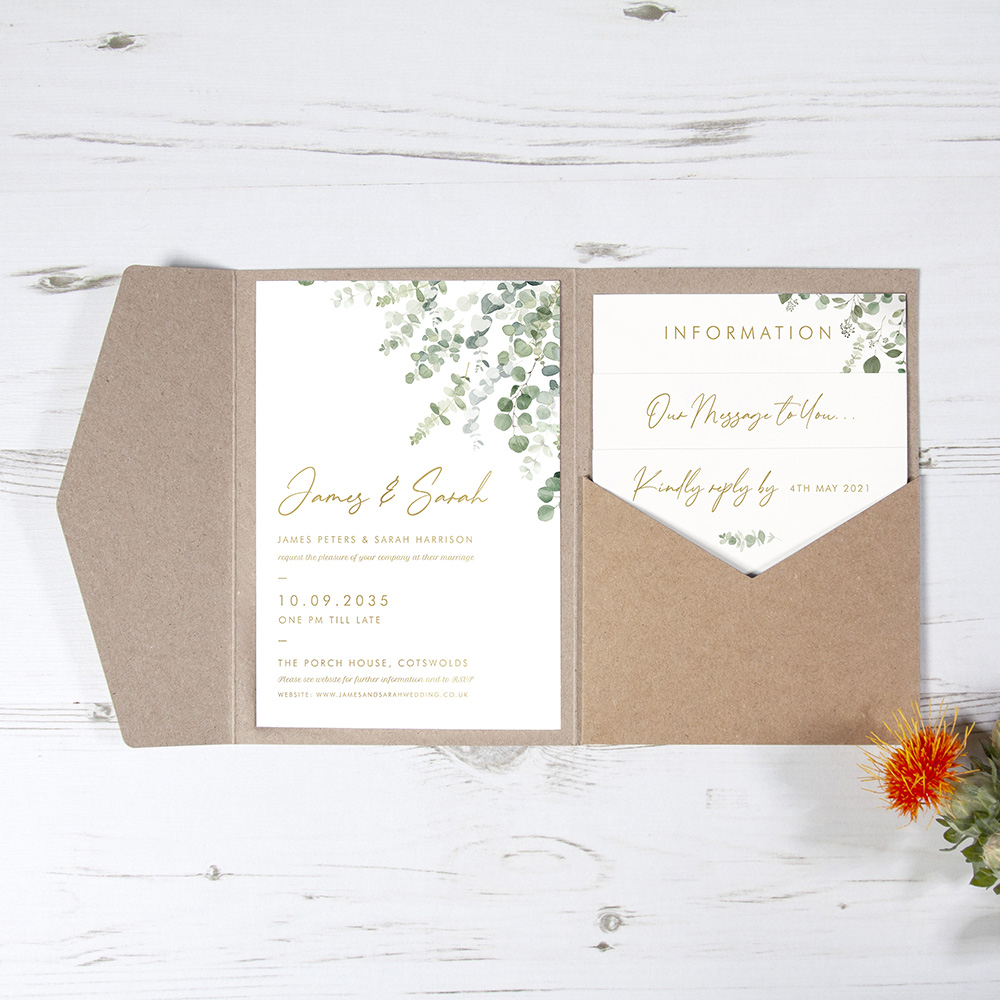 'Classic Eucalyptus' Foil Pocketfold Wedding Invitation