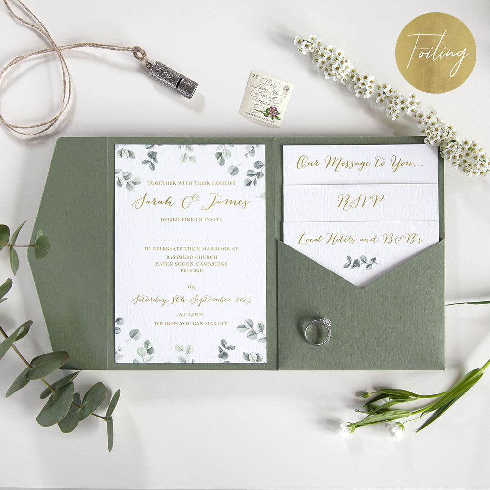 'Eucalyptus' Foil Pocketfold Wedding Invitation