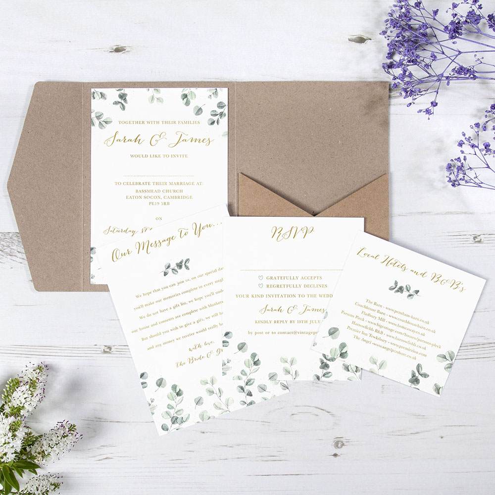 'Eucalyptus' Foil Pocketfold Wedding Invitation