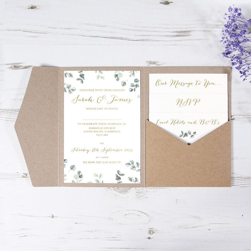 'Eucalyptus' Foil Pocketfold Wedding Invitation