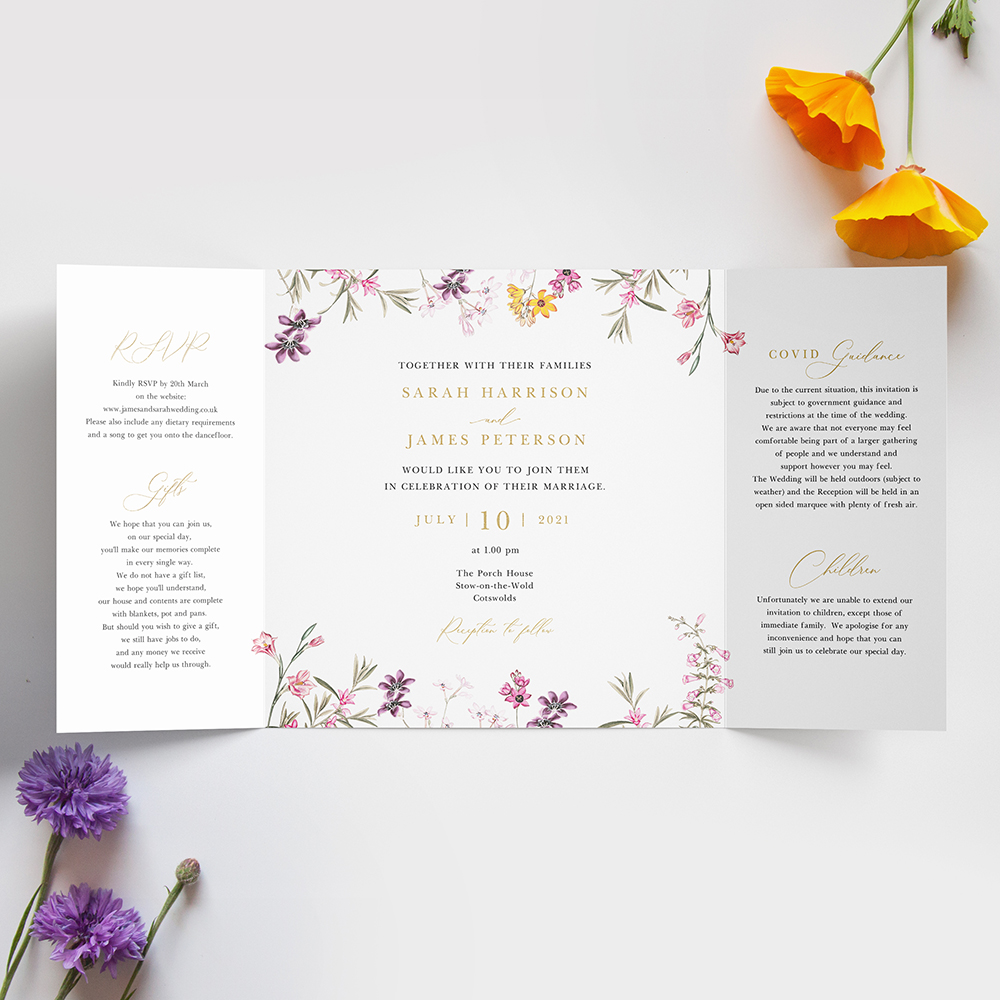 'Wild Botanical' Foil Printed Gatefold Wedding Invitation