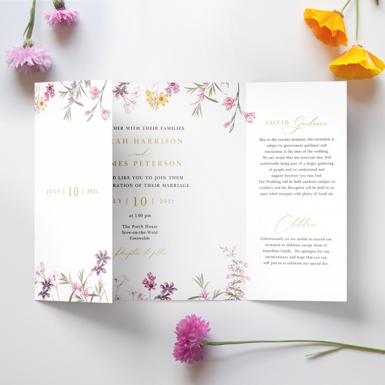 'Wild Botanical' Foil Printed Gatefold Wedding Invitation