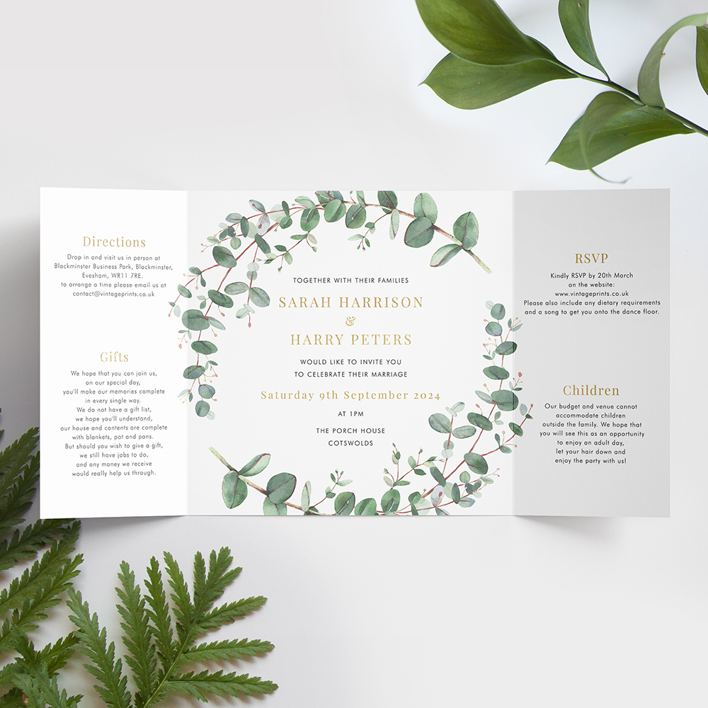 'Campagna Eucalyptus' Foil Printed Gatefold Wedding Invitation