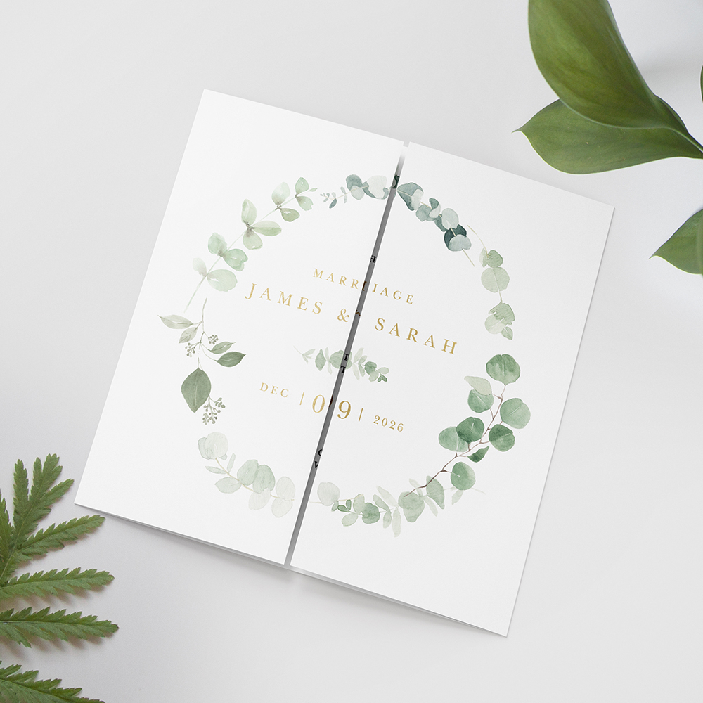 'Classic Eucalyptus' Foil Printed Gatefold Wedding Invitation