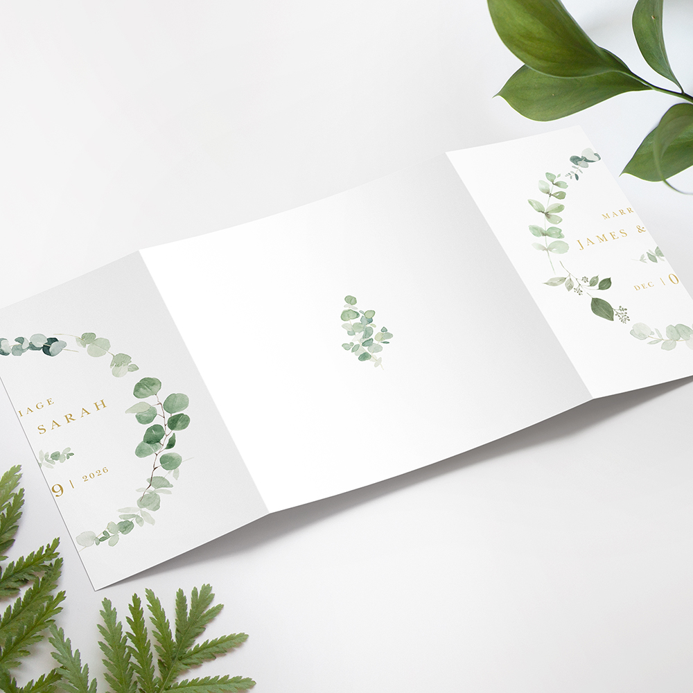 'Classic Eucalyptus' Foil Printed Gatefold Wedding Invitation