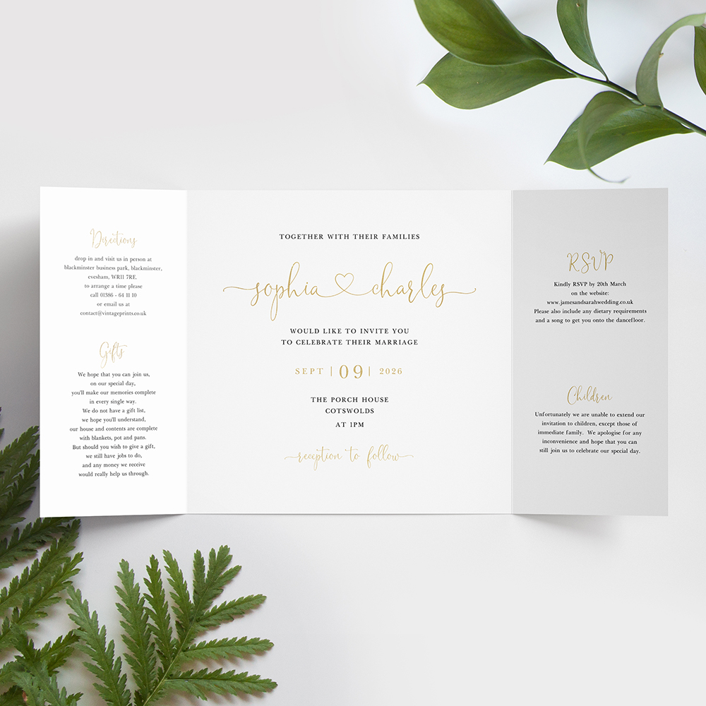 'Edward' Foil Printed Gatefold Wedding Invitation