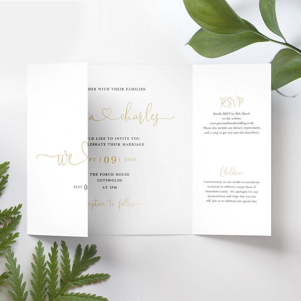 'Edward' Foil Printed Gatefold Wedding Invitation