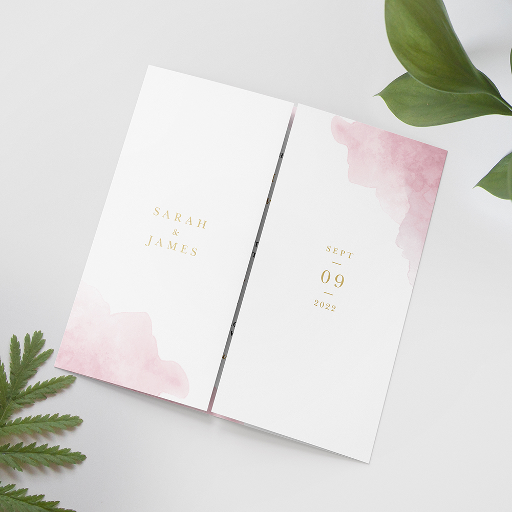 'Pink Splash' Foil Printed Gatefold Wedding Invitation