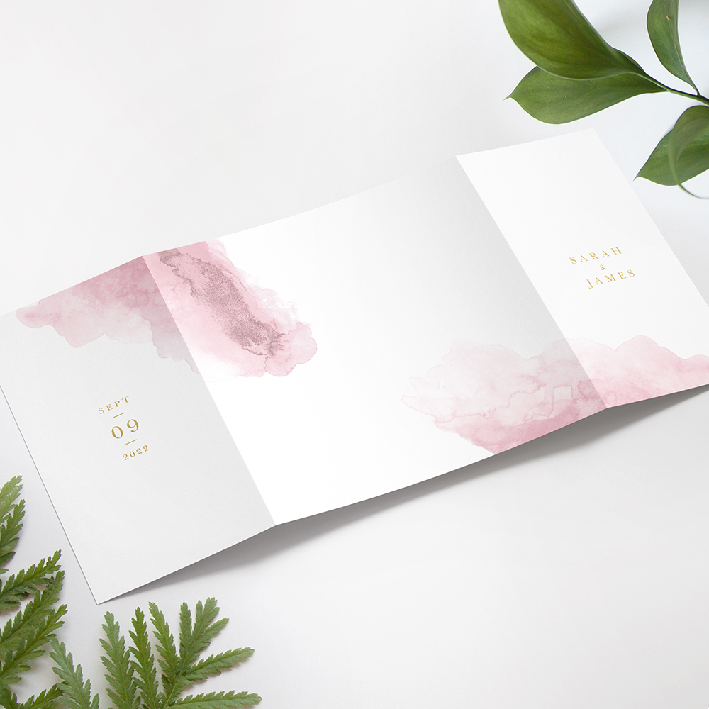 'Pink Splash' Foil Printed Gatefold Wedding Invitation