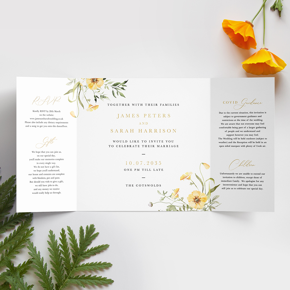 'Spring Collection Yellow SC10' Foil Printed Gatefold Wedding Invitation