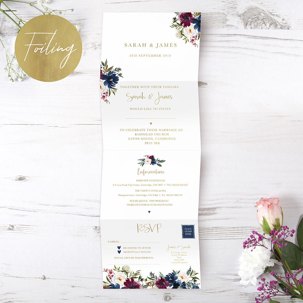 'Blue Velvet' Folded Foil Invite