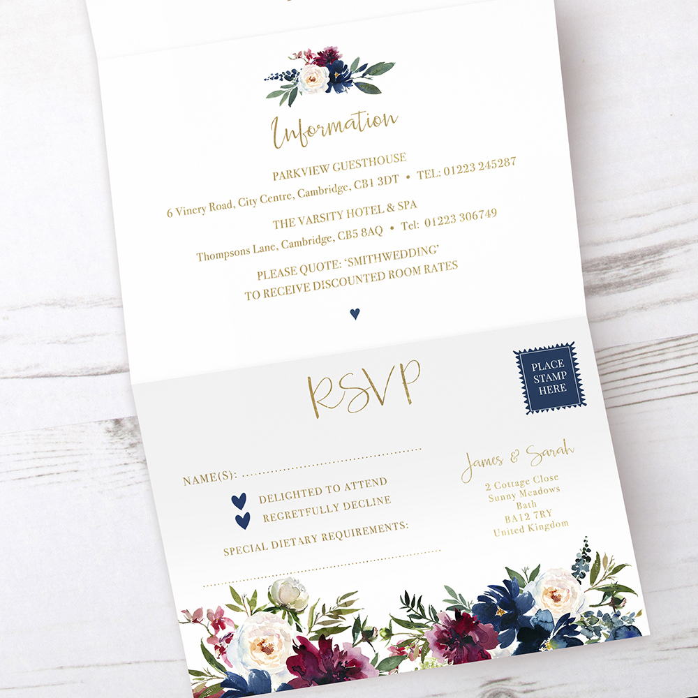 'Blue Velvet' Folded Foil Invite