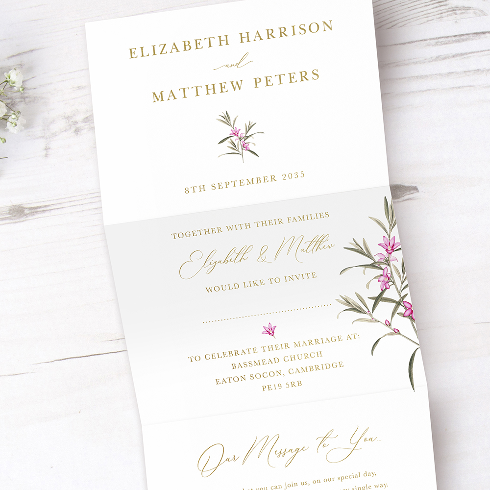 'Pink Botanical' Folded Foil Invitation