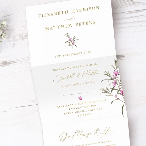 'Pink Botanical' Folded Foil Invitation