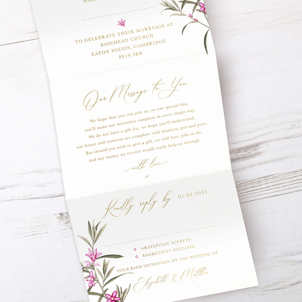 'Pink Botanical' Folded Foil Invitation