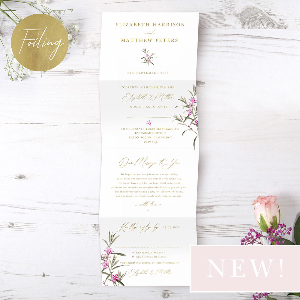'Pink Botanical' Folded Foil Invitation