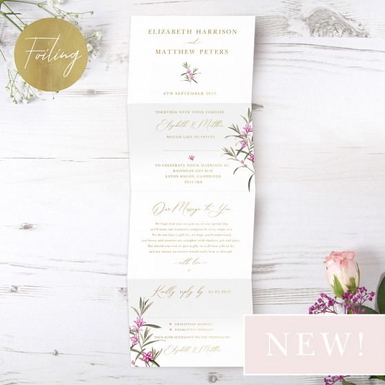 'Pink Botanical' Folded Foil Invitation