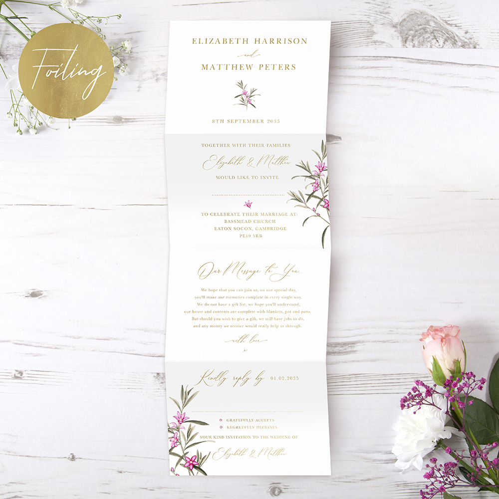 'Pink Botanical' Folded Foil Invitation