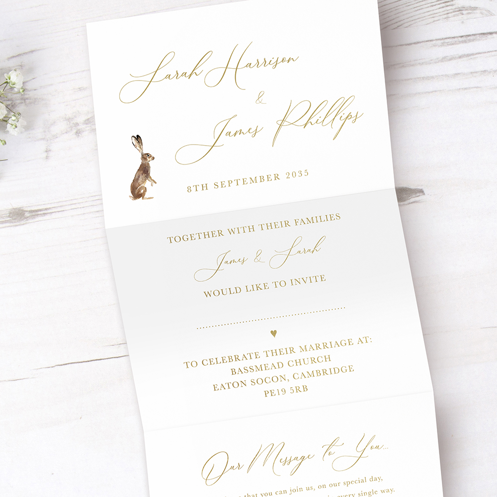 'Christmas Hare' Folded Foil Wedding Invitation