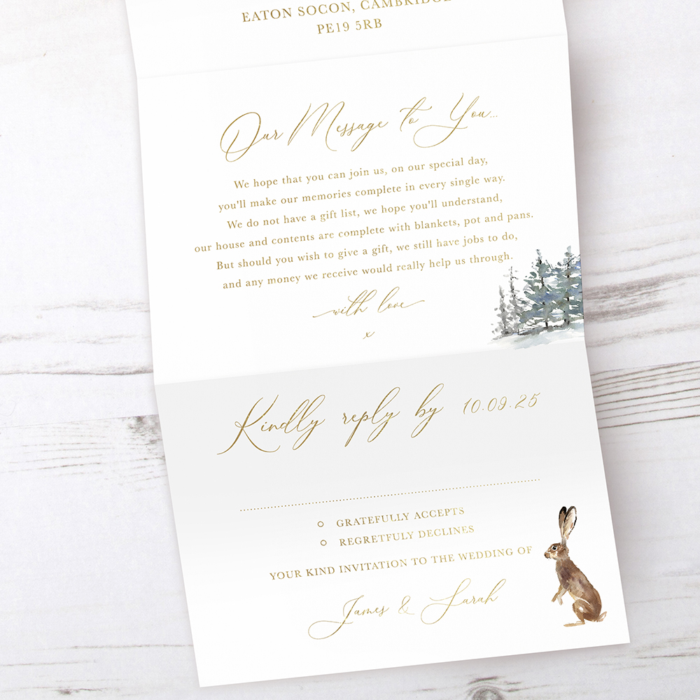 'Christmas Hare' Folded Foil Wedding Invitation