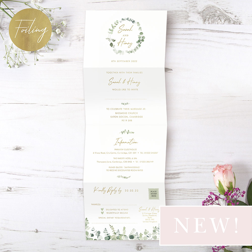'Classic Eucalyptus' Folded Foil Wedding Invitation