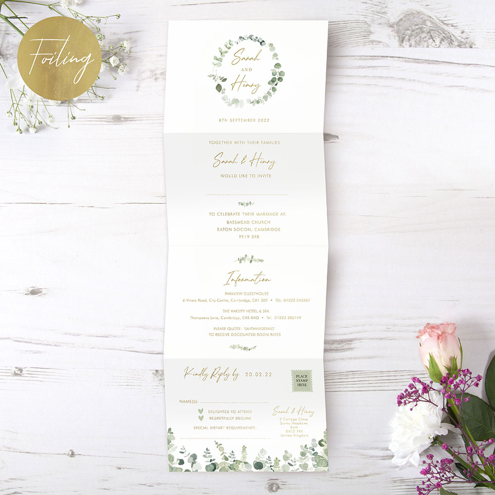 'Classic Eucalyptus' Folded Foil Wedding Invitation