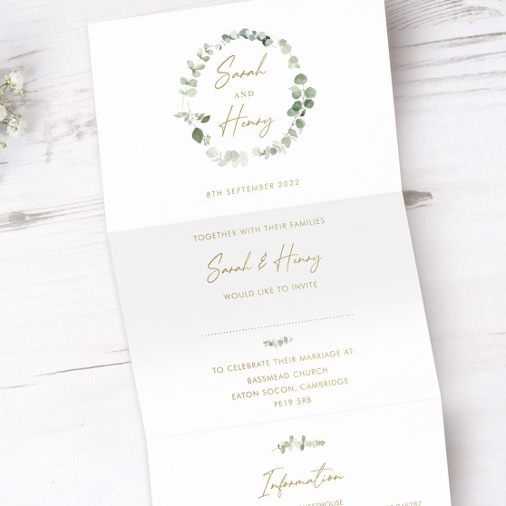 'Classic Eucalyptus' Folded Foil Wedding Invitation
