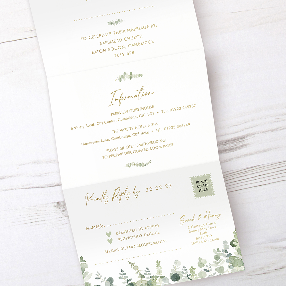 'Classic Eucalyptus' Folded Foil Wedding Invitation