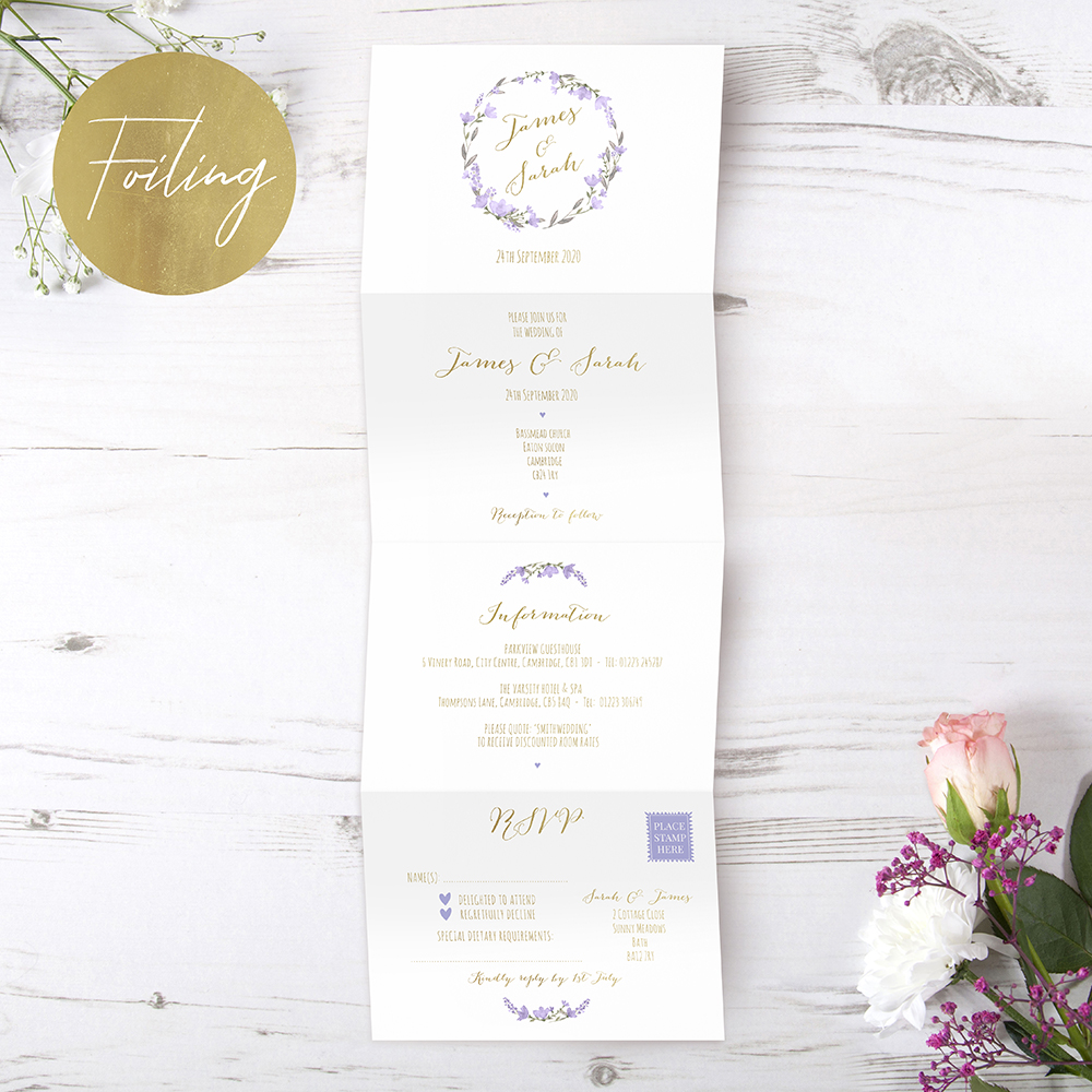'Lavender Floral' Folded Foil Invite