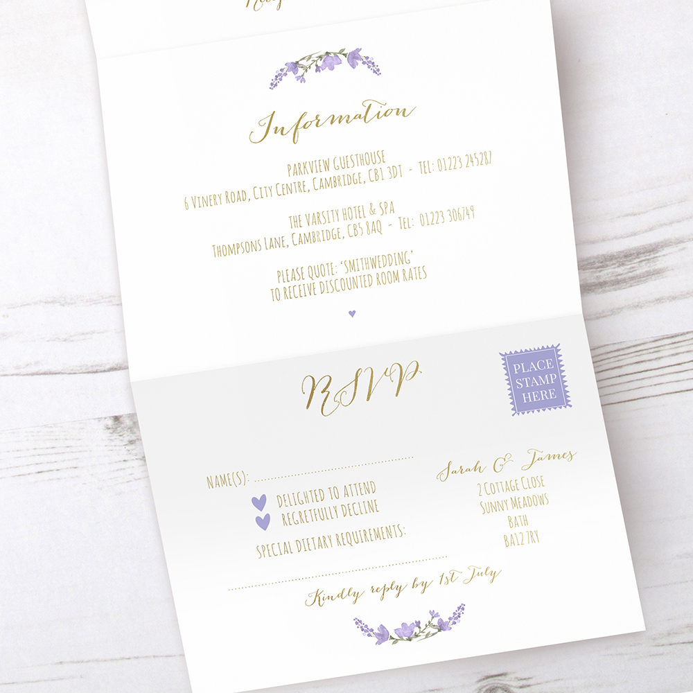 'Lavender Floral' Folded Foil Invite