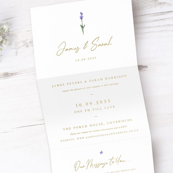 'Lavender' Folded Foil Invitation