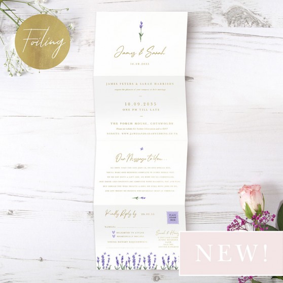 'Lavender' Folded Foil Invitation