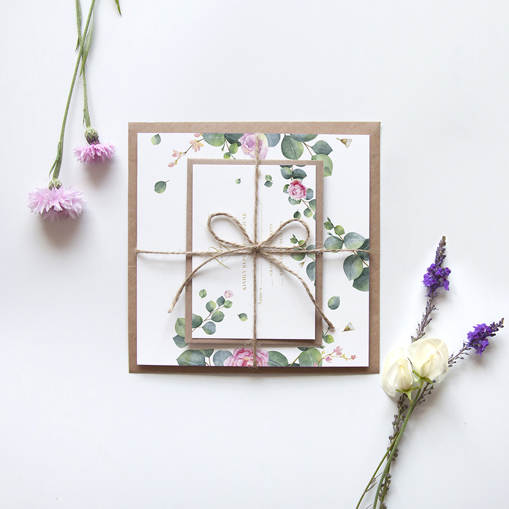 'Eucalyptus Blush' Square Foil Invitation