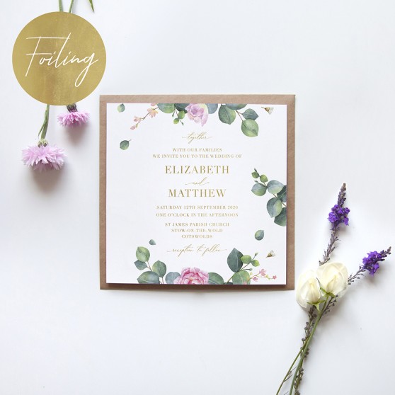 'Eucalyptus Blush' Square Foil Invitation