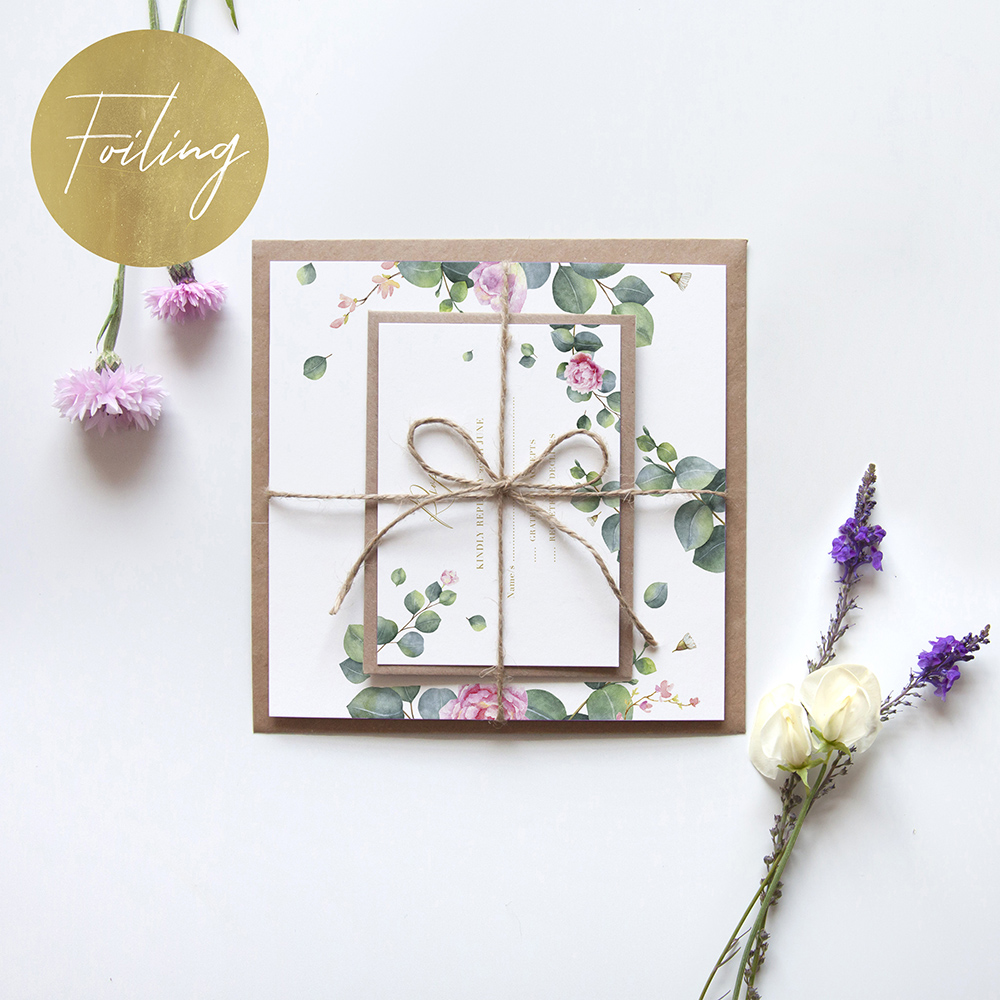 'Eucalyptus Blush' Square Foil Invitation