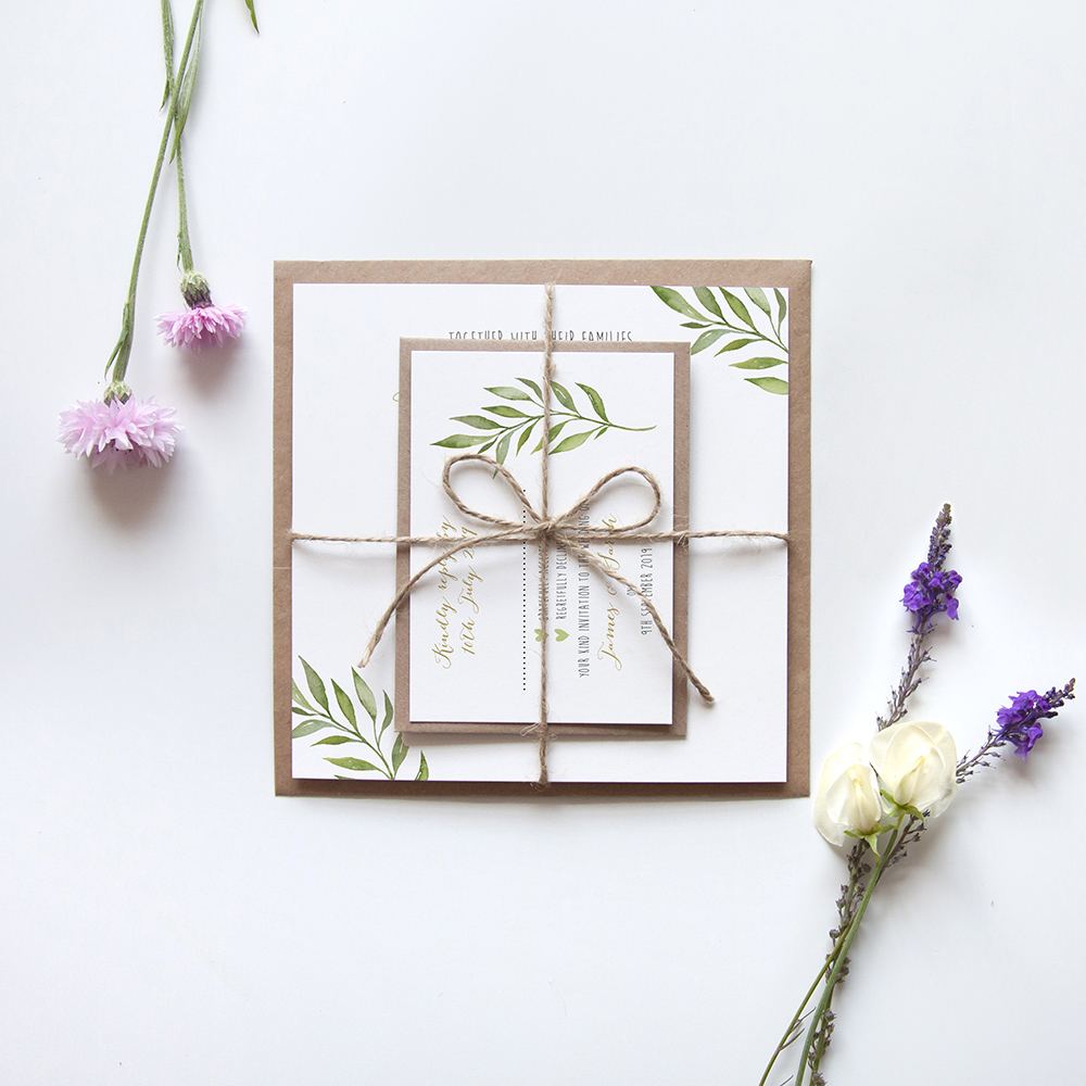 'Green Leaf' Square Foil Invitation