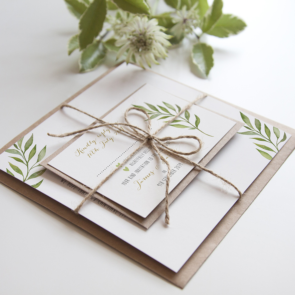 'Green Leaf' Square Foil Invitation