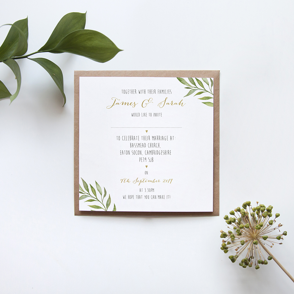 'Green Leaf' Square Foil Invitation