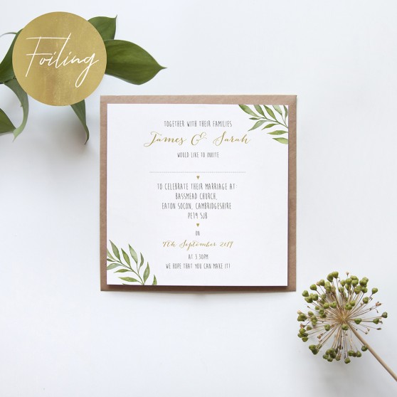 'Green Leaf' Square Foil Invitation