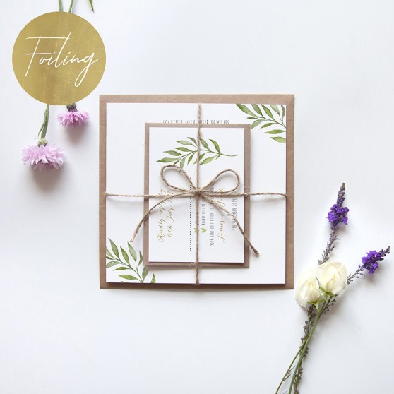 'Green Leaf' Square Foil Invitation