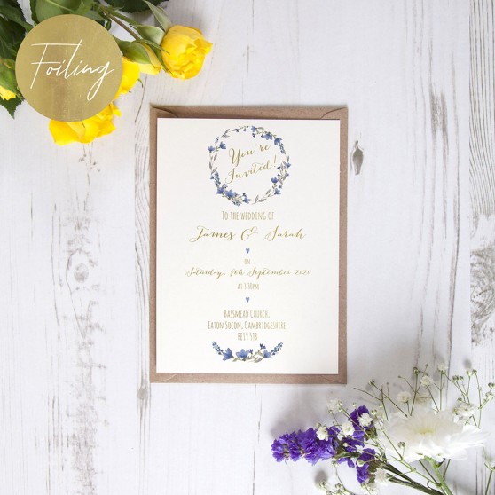 'Blue Floral Watercolour' Standard Foil Invite